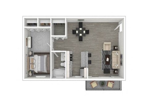 Floor plan for 1 bed, 1 bath, 600 sqft
